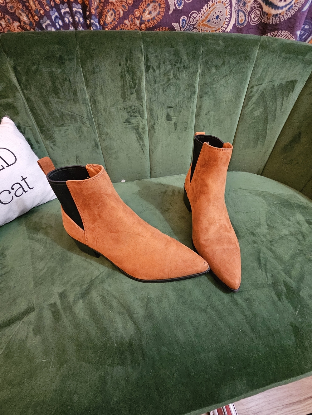 A New Day Orange Suede Pointed Toe Chelsea Ankle Boots